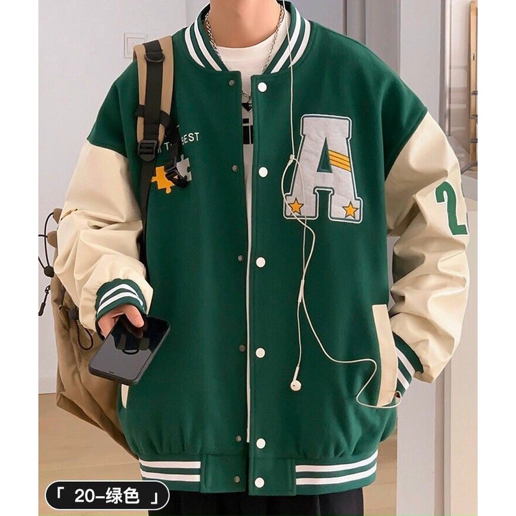 Áo Khoác Bomber Nam Nữ Chất Nỉ Ngoại Form Rông Nút Gài Chữ A Unisex