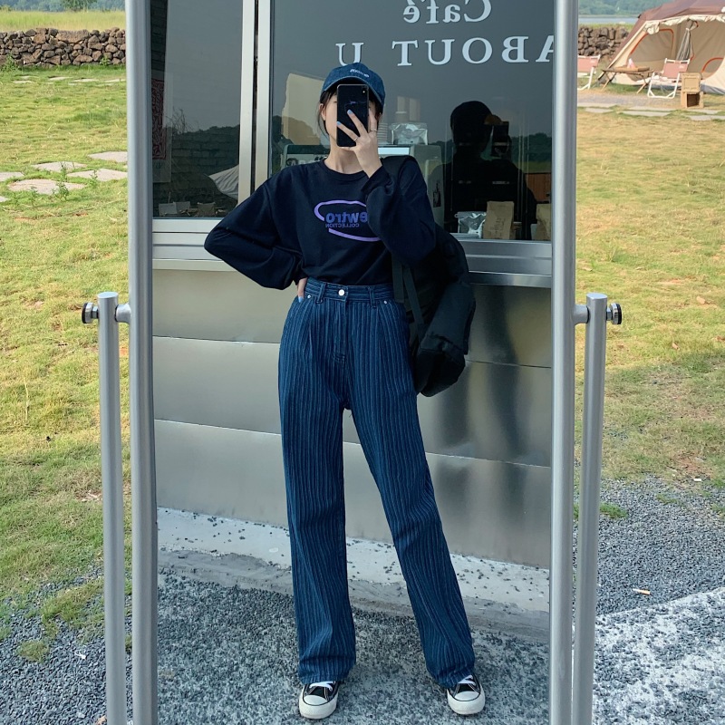 Quần jean ống suông rộng eo cao in kẻ sọc phong cách thu đông 2020 cổ điển cho nữ | BigBuy360 - bigbuy360.vn