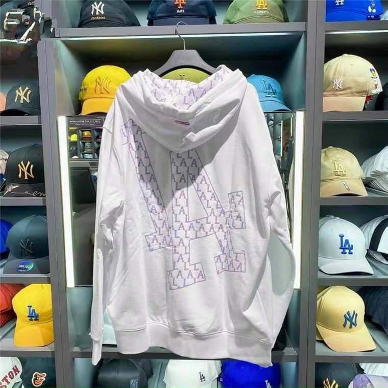 Áo nỉ MLB unisex dài tay nữ cao cấp in cao su nổi,form rộng,áo phông nỉ sweater có mũ màu trắng,xanh | BigBuy360 - bigbuy360.vn