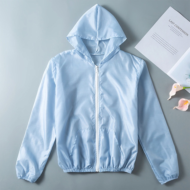 Áo Khoác Tay Dài Có Nón Khóa Kéo Che Phủ Toàn Diện Chống Tia UV Cho Nữ