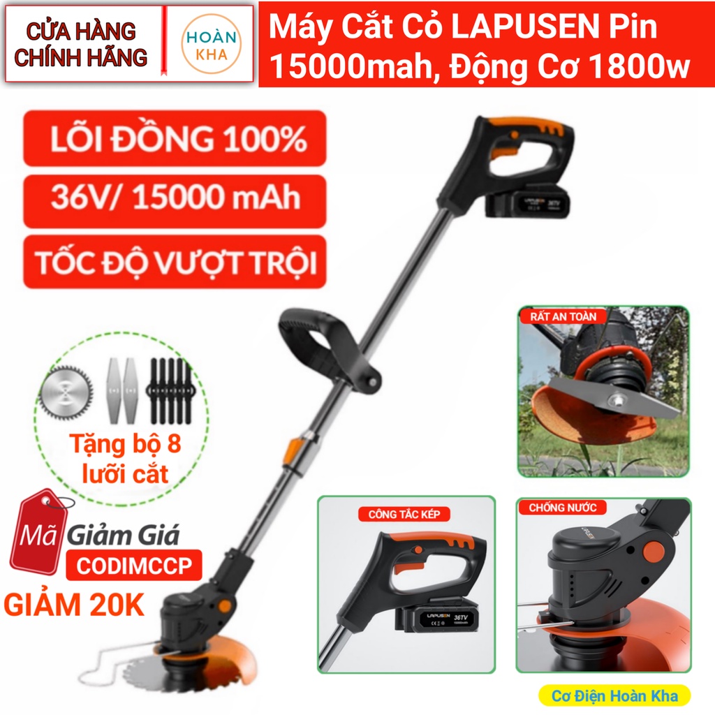 Máy cắt cỏ, tỉa cành cầm tay LAPUSEN pin khủng 15000mah, động cơ mạnh 1800w