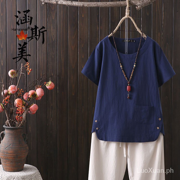 Áo Thun Cotton Lanh Mỏng Tay Ngắn Dáng Rộng Thời Trang Cho Nữ