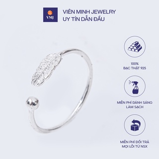 Nhẫn bạc nữ VMJ, nhẫn nữ bạc 925 cao cấp, nhẫn bạc 925 hình lông vũ điều chỉnh theo size tay - VMJ49