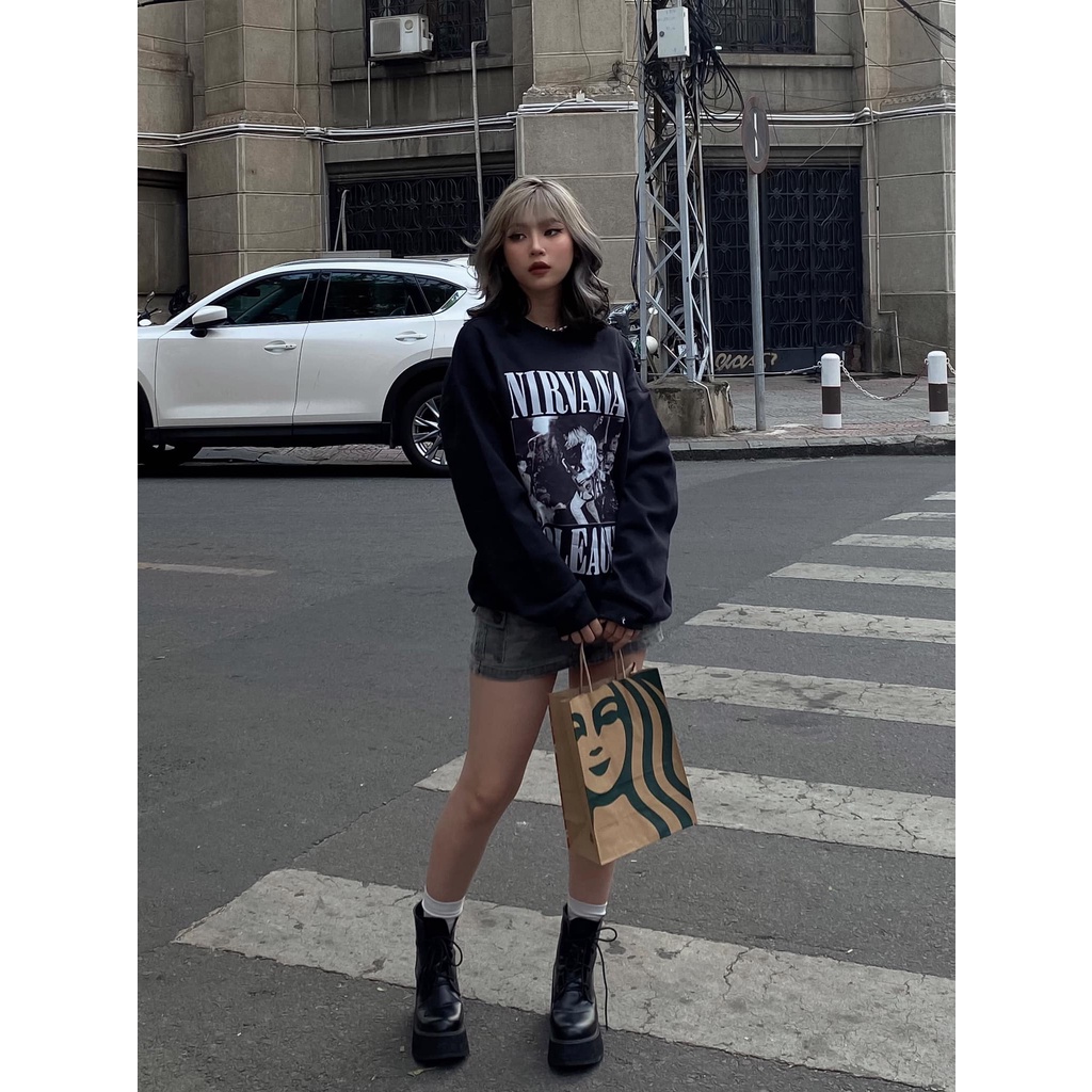 Áo sweater nỉ Nirvana Bleach Leila Store - áo nỉ sweater unisex form rộng Local Brand | BigBuy360 - bigbuy360.vn