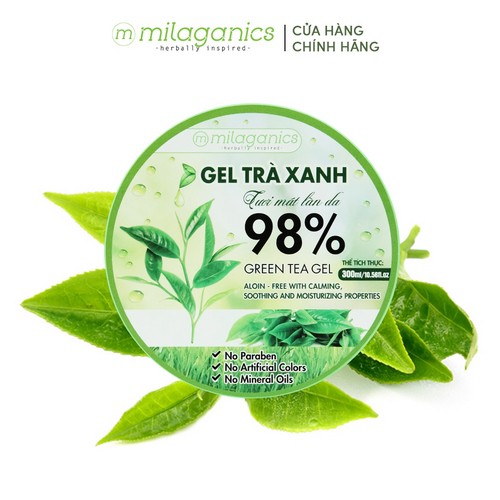 Bộ đôi Gel dưỡng ẩm, giảm mụn gel nha đam tươi MILAGANICS 300ml + Gel trà xanh MILAGANICS 300ml