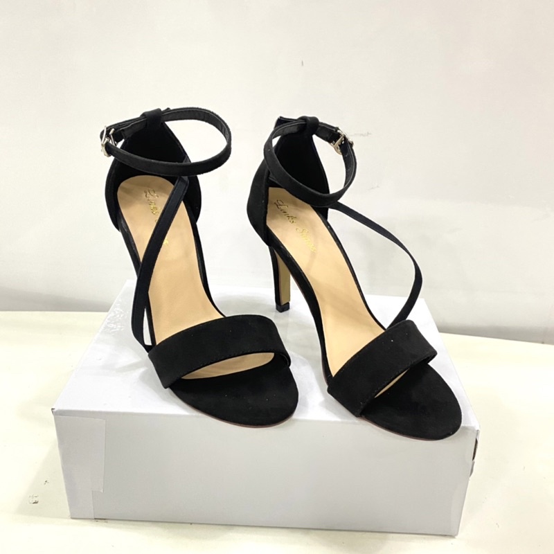 Giày sandal cao gót kiểu dáng quai chéo mũi tròn chất liệu da lộn 2 màu linkshoesTT36