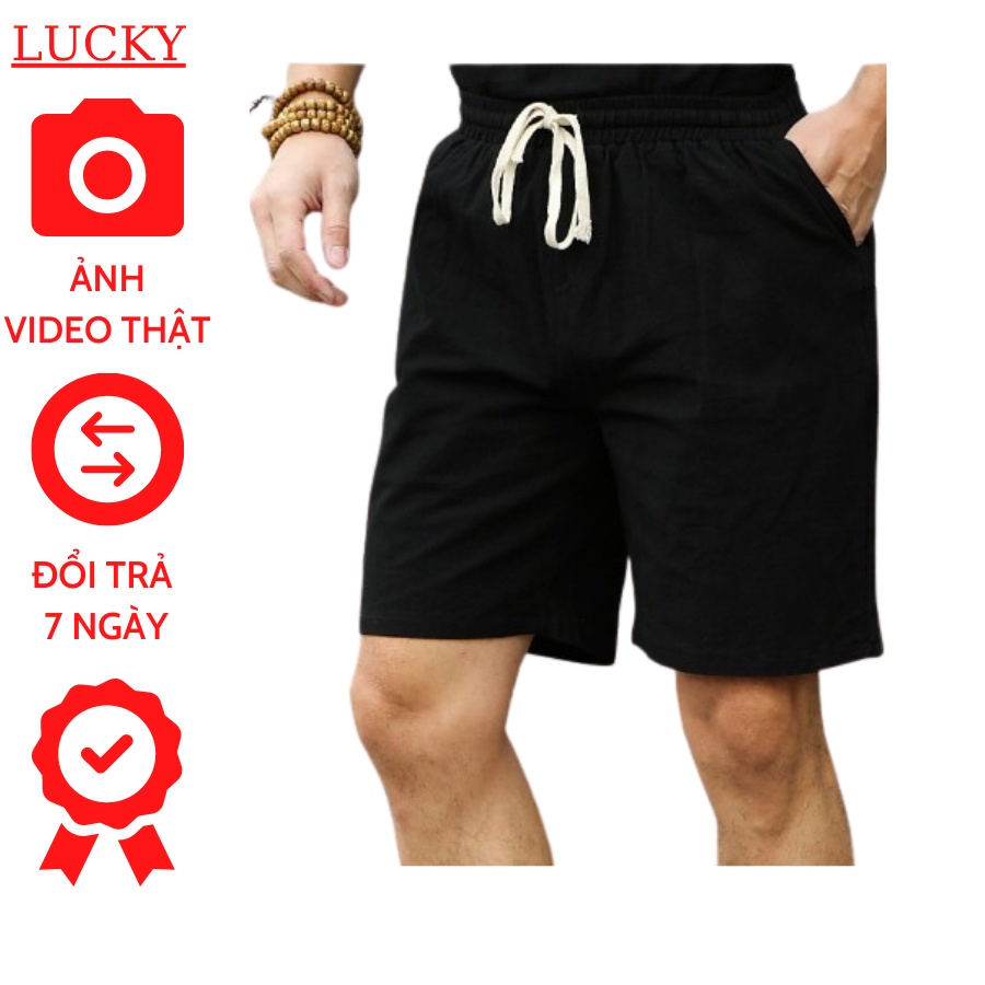 Quần short đũi nam Thời trang nam LUCKY chất đũi mềm mát, quần ngố thể thao chuẩn form cạp chun dây rút.