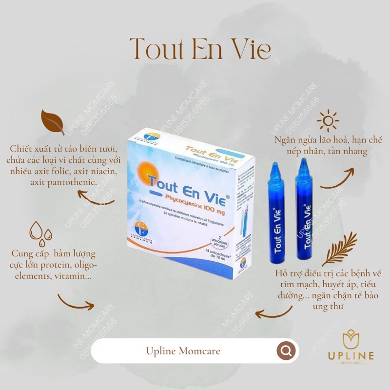 Tảo biển Tout En Vie, Pháp (14 ống dạng nước)  hỗ trợ cải thiện sức khoẻ cho người huyết áp,tiểu đường,tim mạch.