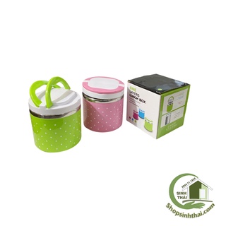 Cà mên, cặp lồng cơm giữ nhiệt lõi inox hoa văn chấm bi 1 tầng - giao màu ngẫu nhiên