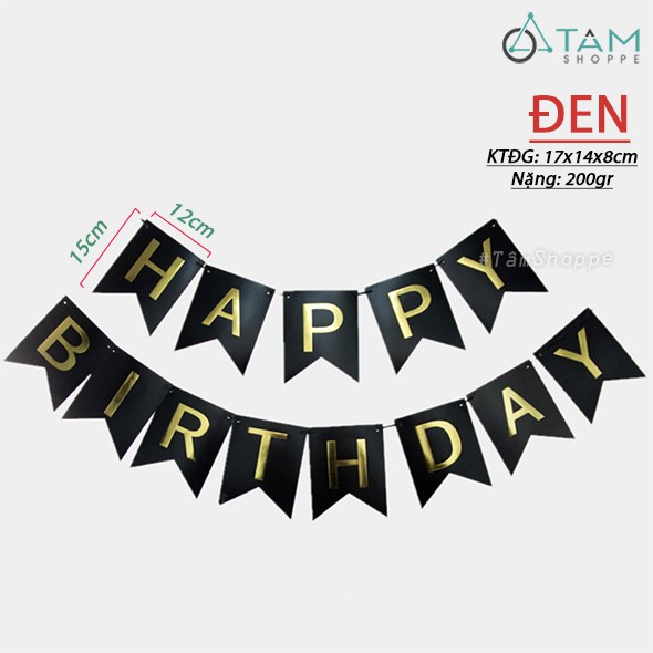 [DÀY ĐẸP CỨNG CÁP - KÈM DÂY TREO] Dây chữ Happy birthday bằng giấy ép kim vàng PA-DCHPBD-01