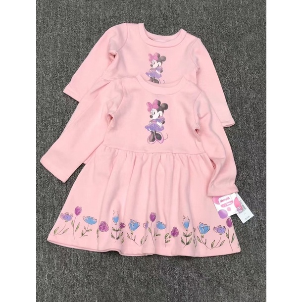 Váy nỉ xuất dư dáng baby doll hồng pastel cho bé, váy dài tay thu đông 2021