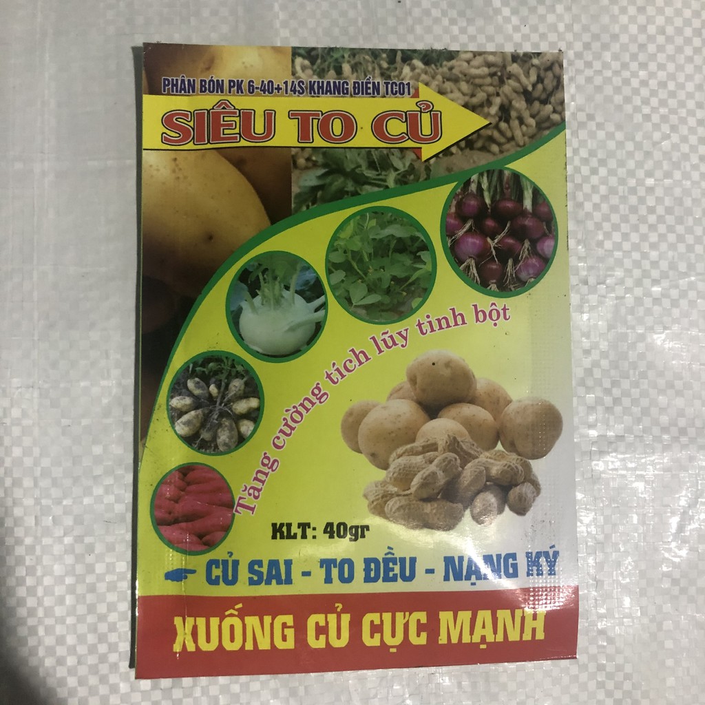 Phân bón To củ TC01, Siêu kali trắng, xuống củ cho khoai tây, cà rốt, khoai lang, hành, sắn dây, khoai môn gói 40g