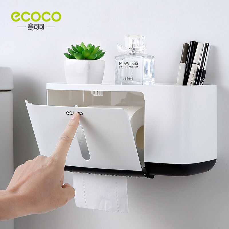 Hộp đựng cuộn khăn giấy ECOCO không cần khoan chống thấm nước tiện dụng cho phòng tắm