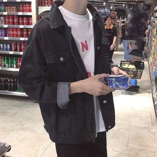 ÁO KHOÁC JEAN UNISEX ĐEN (hình thật)
