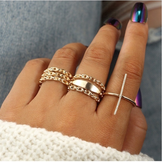 Set 7 nhẫn vàng phong cách Boho cổ điển