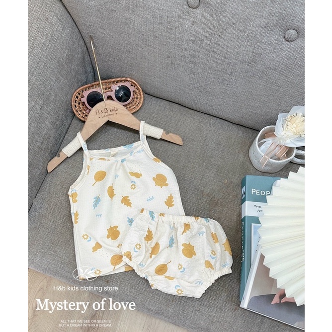 Set Áo 2 Dây Kèm Quần Chip In Hình Chất Đũi Xốp Thấm Hút Mồ Hôi Cho Bé Trai Bé Gái