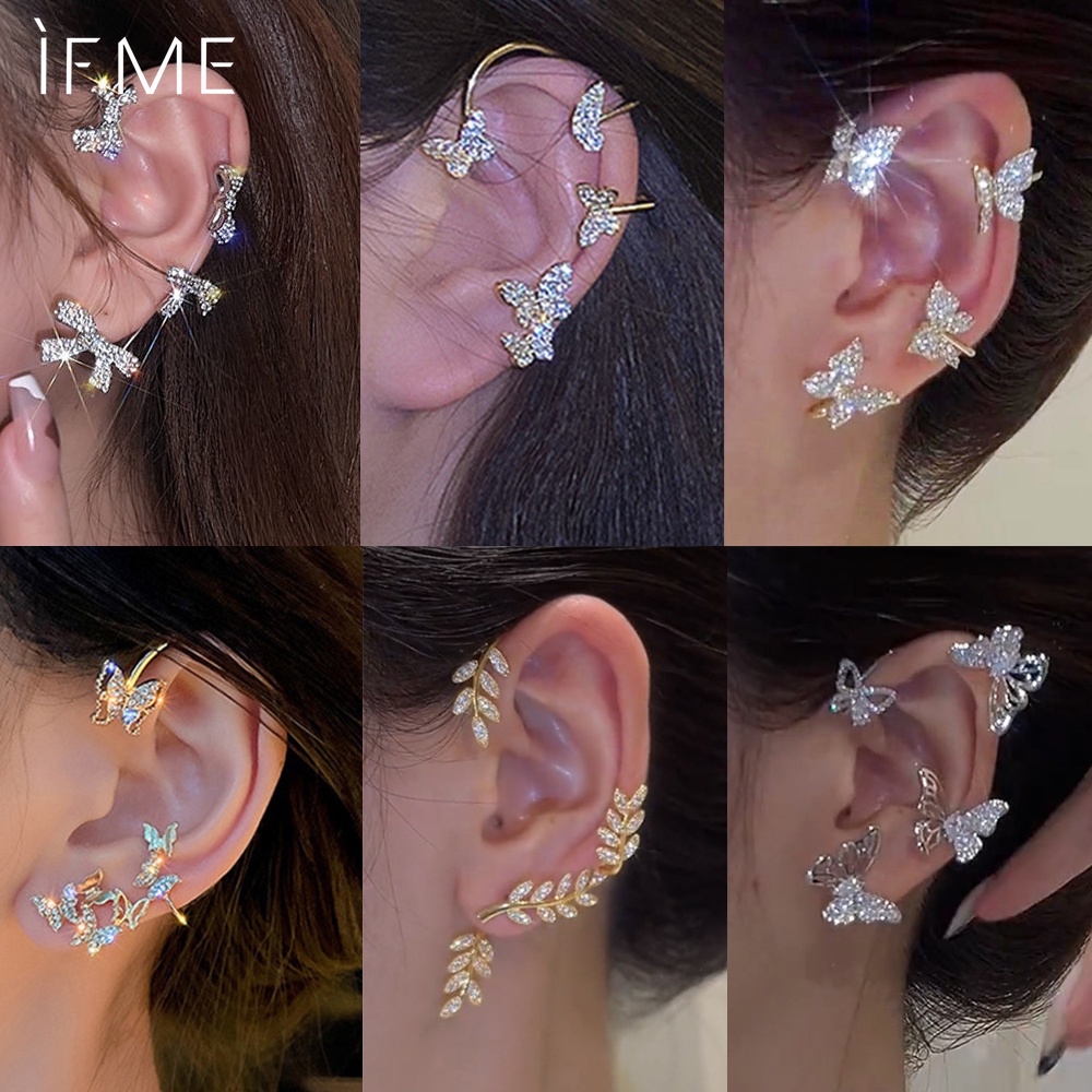 IF ME Bông Tai Hình Nơ Đính Đá Lấp Lánh Thời Trang Thanh Lịch Cho Nữ