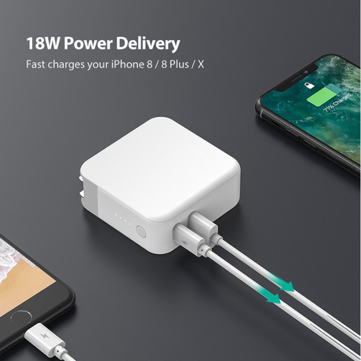 Củ sạc nhanh Kiêm Pin dự phòng 5000mAh RAVPOWER RP-PB101 PD QC 3.0 cho iPhone IP 8 Plus 11 12 Pro max x xs samsung oppo