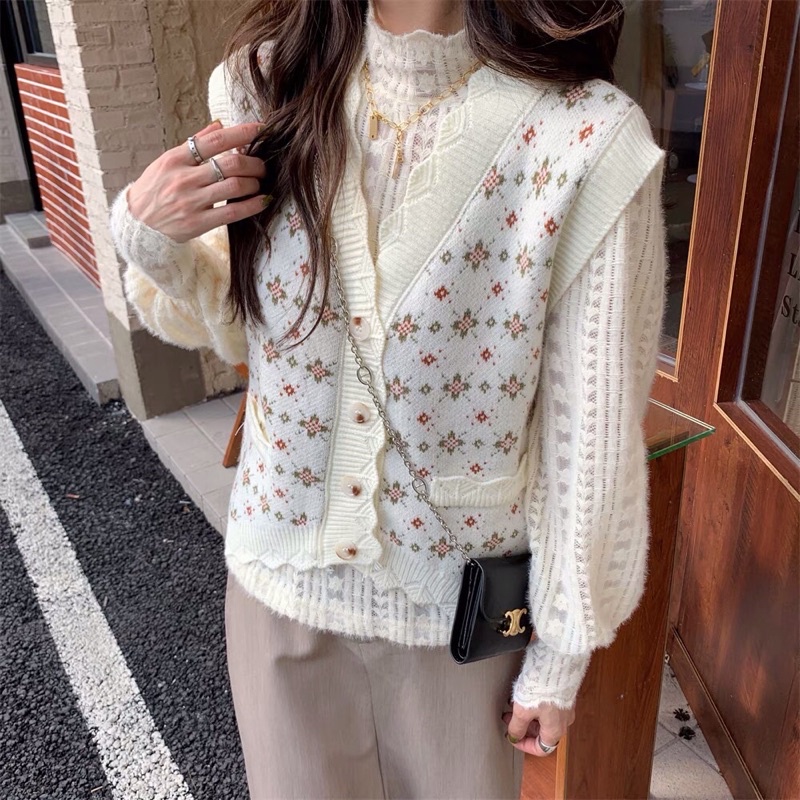 Set Áo GhiLe Len Hoa Mix Áo Len Be Mùa Thu Phong Cách Ullzang | BigBuy360 - bigbuy360.vn