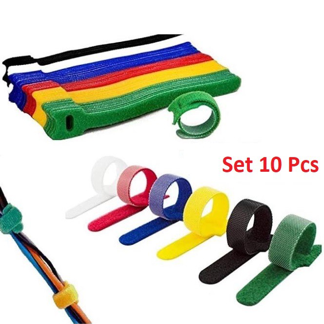 10 Băng Gai Nhiều Màu, Băng Gai Dính 2 Mặt, Dây Cố Định Cáp, Bó Cáp, Làm Gọn Dây Sạc, Dây Tai Nghe. Kingler 5678