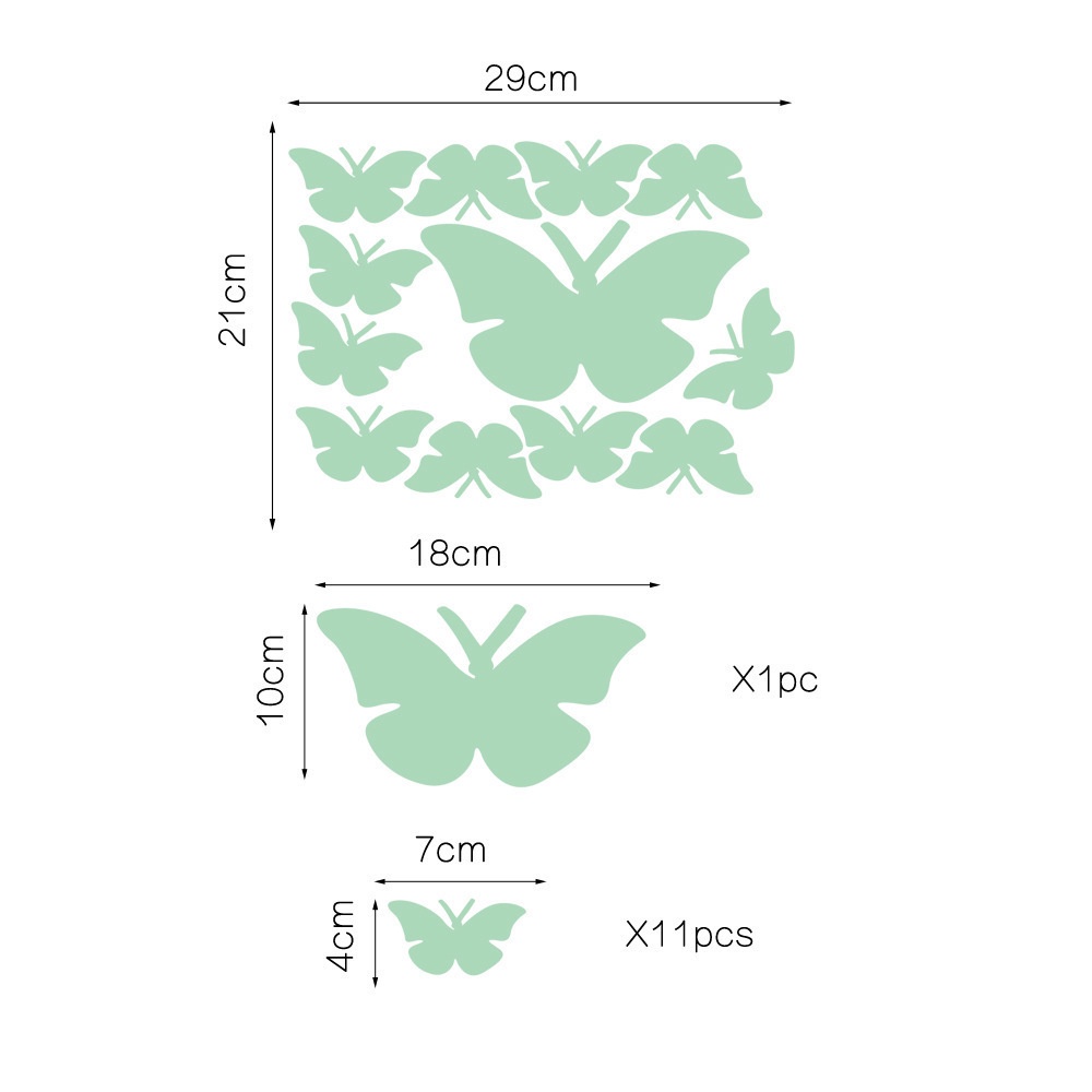 1 Bộ Decal dán tường Họa Tiết Hình Con Bướm Màu Dạ Quang Dùng Trang Trí Phòng Ngủ Cho Trẻ