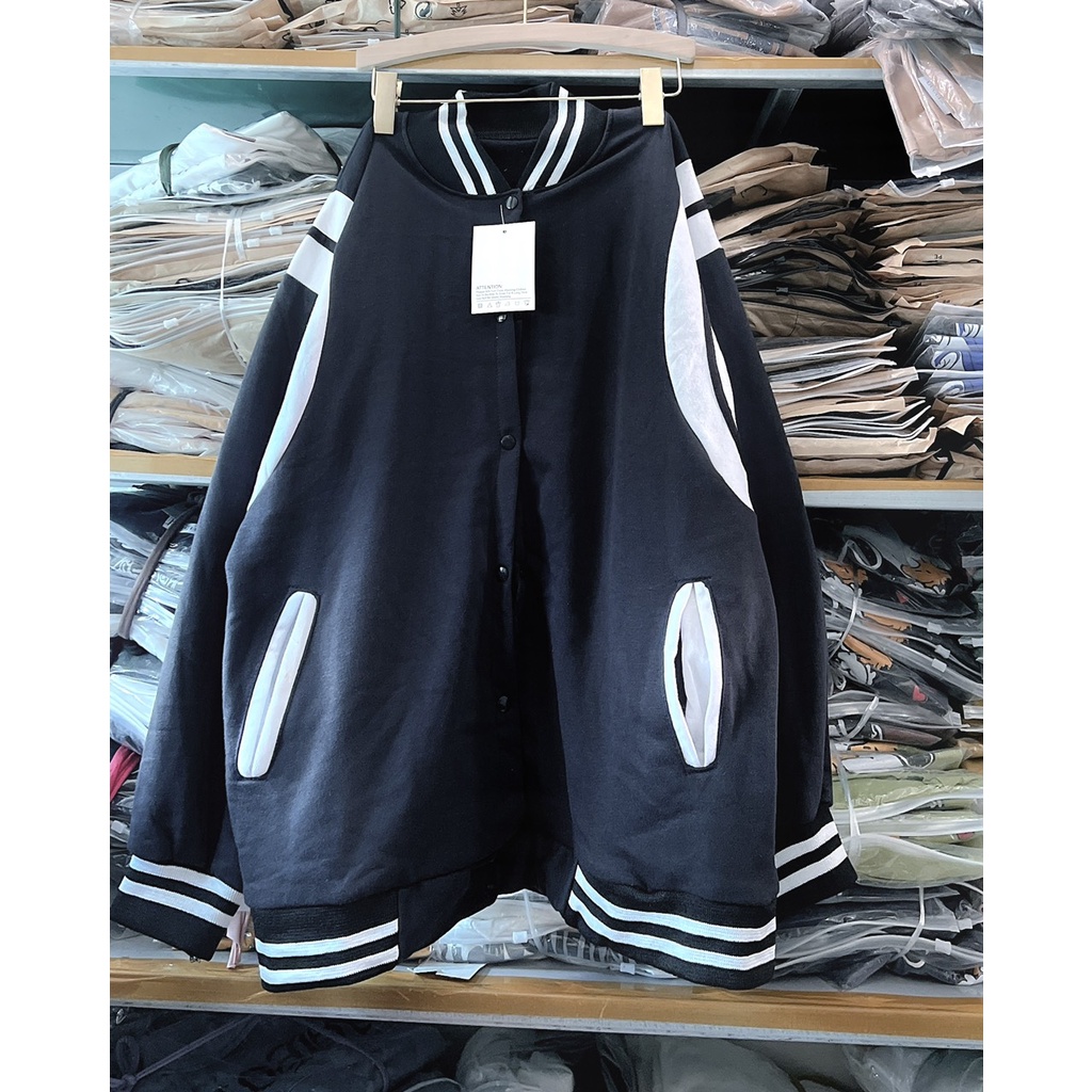 Khoác Bomber Viền Cổ Phối Vạch Nam Nữ Uniex Dáng Rộng Uzzlang Hàn Quốc Ovesize