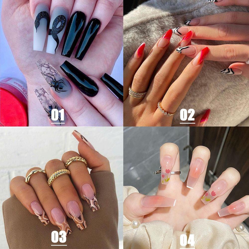 MIHAN1 Hộp 24 Móng Tay Giả Che Phủ Toàn Diện Dạng Nhấn Tiện Dụng