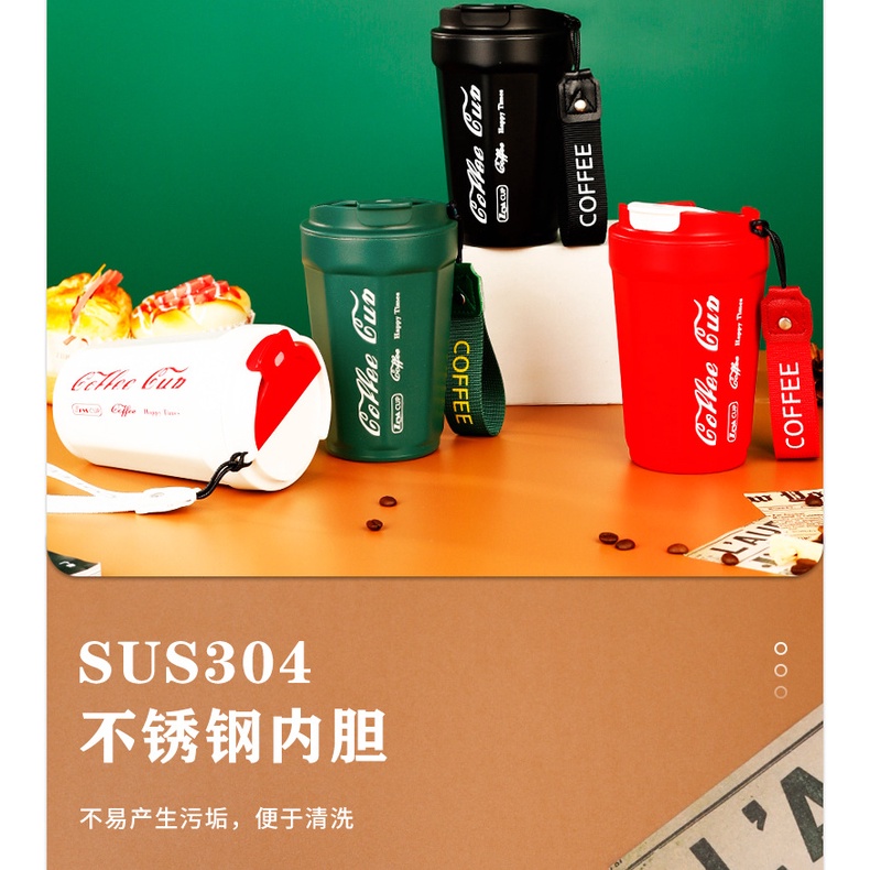 Bình iNox Giữ Nhiệt 380ml Có Dây Đeo VACUUM BOTTLE Coffe Cup