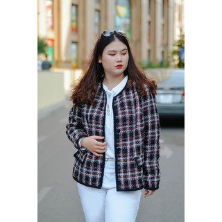 Áo khoác dạ đen kẻ bigsize
