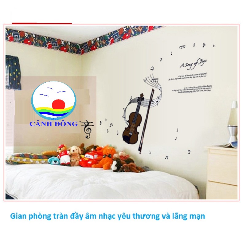 Decal dán tường âm nhạc cây đàn vĩ cầm trang trí phòng sang trọng dán được trên kính, gỗ