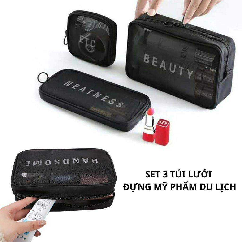 Set 3 túi lưới du lịch đựng mỹ phẩm đồ dùng cá nhân
