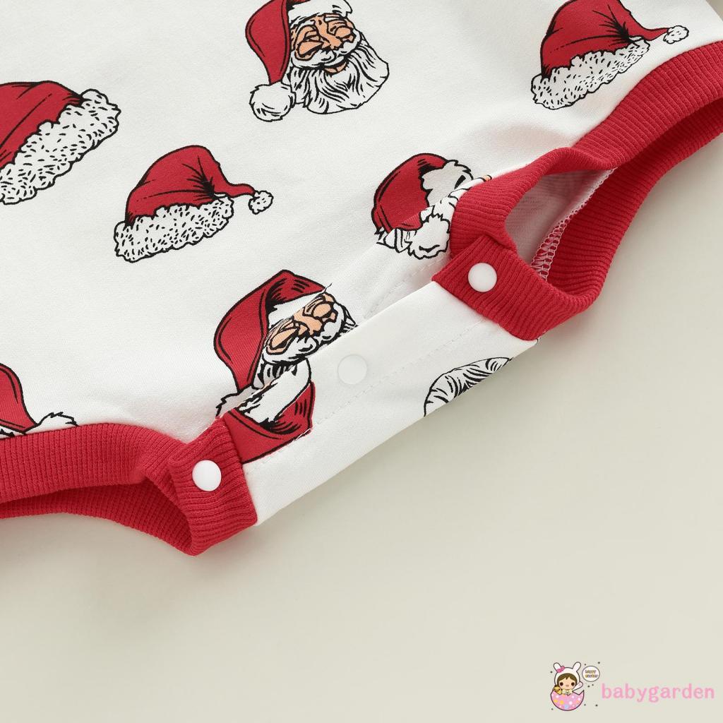 Bộ Áo Liền Quần Tay Dài Cổ Tròn In Hình Ông Già Noel / Chữ Dễ Thương Thời Trang Cho Bé Trai Và Gái 0-18 Tháng Tuổi