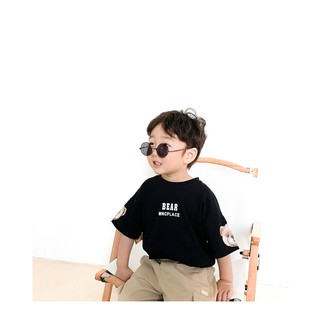 Áo phông đen tay gấu B58 bé trai bé gái