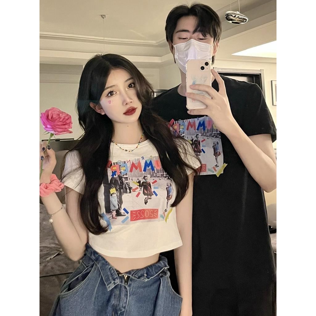 Áo Thun Cotton Dáng Dài / Ngắn Tay In Hình Màu Sắc Thời Trang 62567