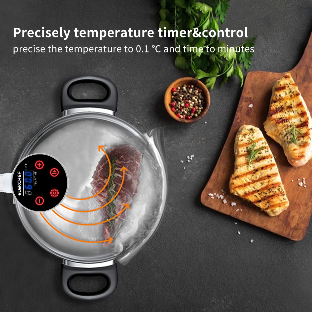 Máy nấu chậm ELEKCHEF sous vide ESV-8080 IPX7 công nghệ chống thấm với màn hình LED và ổ cắm chuẩn châu Âu