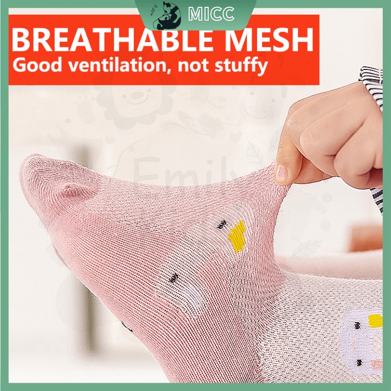 Set 5 đôi vớ cotton phối lưới thoáng khí họa tiết dễ thương thời trang mùa hè cho bé