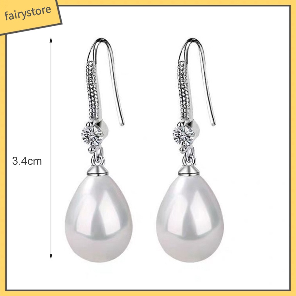 1 Đôi Bông Tai Hình Oval Đính Ngọc Trai Giả Lấp Lánh