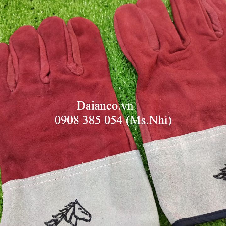 Găng tay da hàn Tig 2233 kiểu xỏ màu đỏ ngắn tay- Hình thật