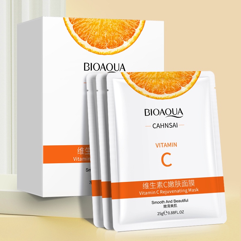 Hộp 10 miếng mặt nạ Vitamin C Bioaqua dưỡng trắng, cấp ẩm bổ sung Vitamin C chính  hãng