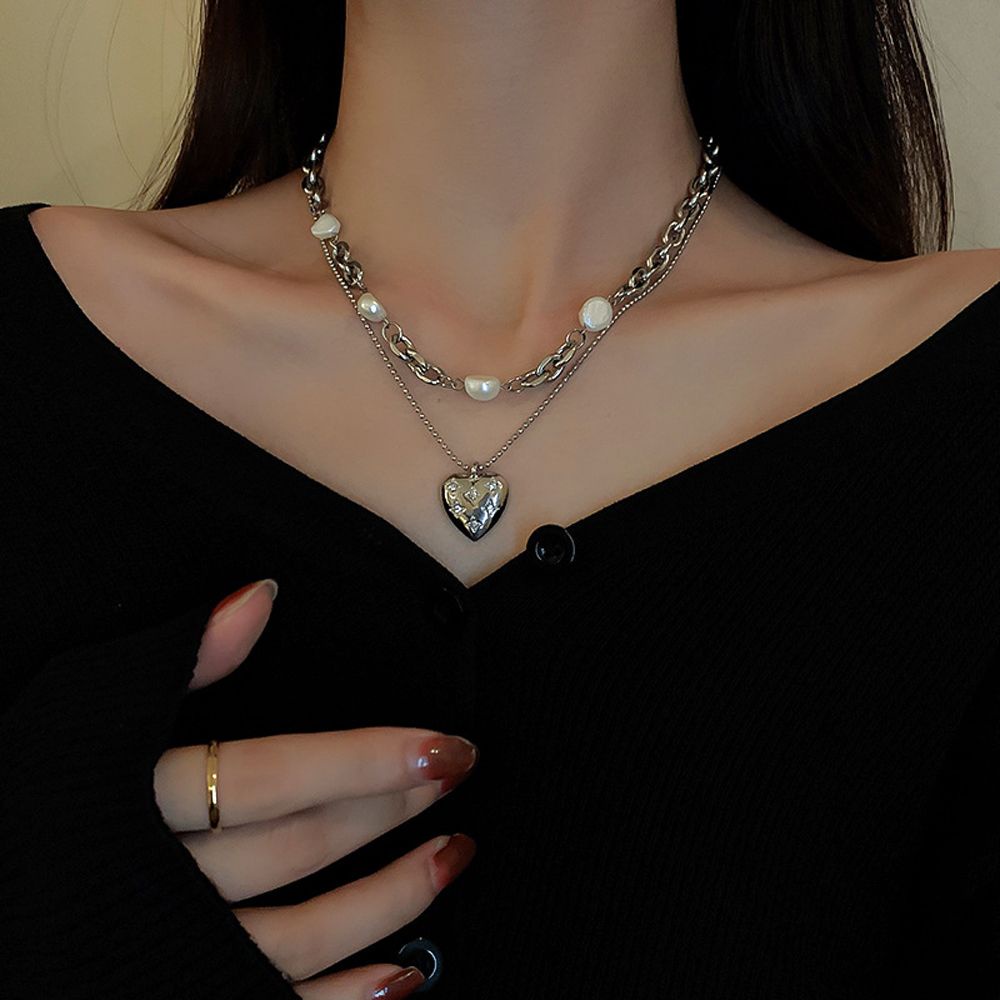 Bộ 2 vòng cổ choker mặt trái tim nhiều màu thanh lịch thời trang Hàn Quốc cổ điển cho nữ