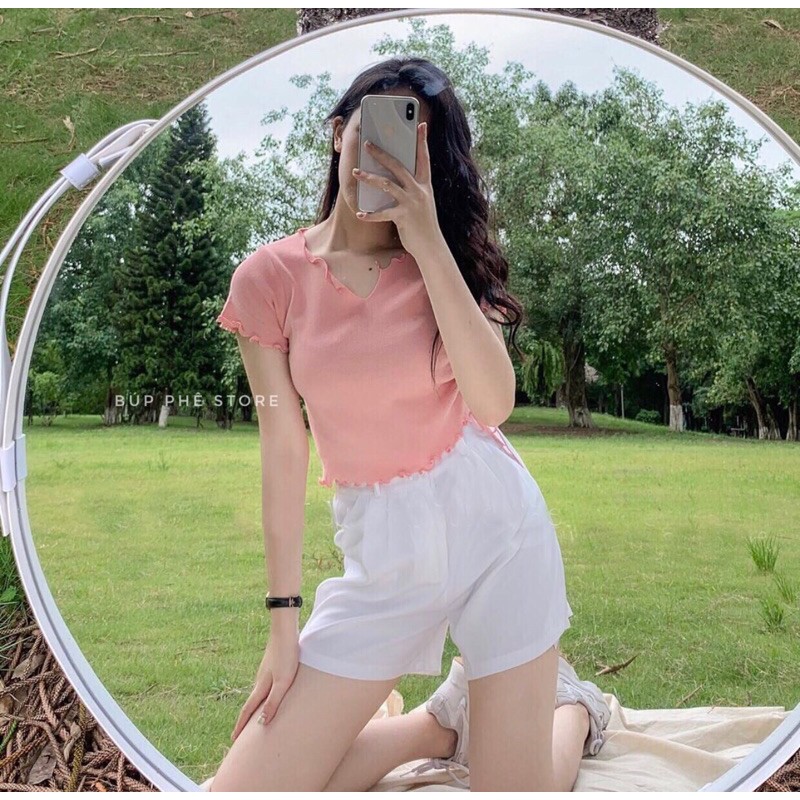 Áo croptop nhún dây rút Ulzzang