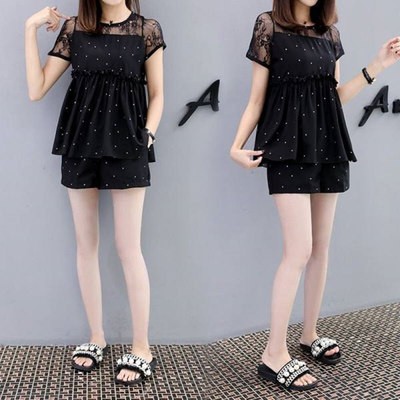 Set Áo Ren Tay Lỡ Phối Ren + Quần Short Ống Rộng Xẻ Tà Thời Trang Mùa Hè C7647 Cho Nữ