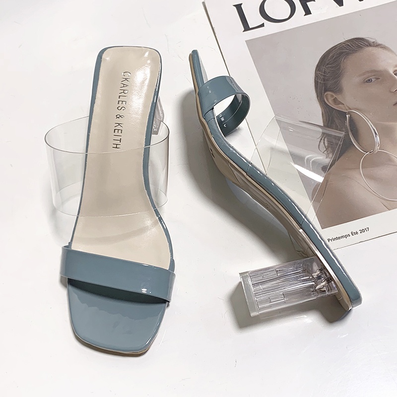 Dép Cao Gót Hở Ngón Mũi Vuông Quai Trong Suốt Phong Cách Hàn Quốc Thời Trang Cho Nữ