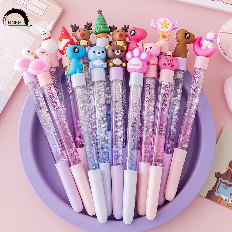 Unicorn Gel Pen 0.38mm Black Ink Refill Cute Cartoon Quicksand Writing Pens School Office Stationery