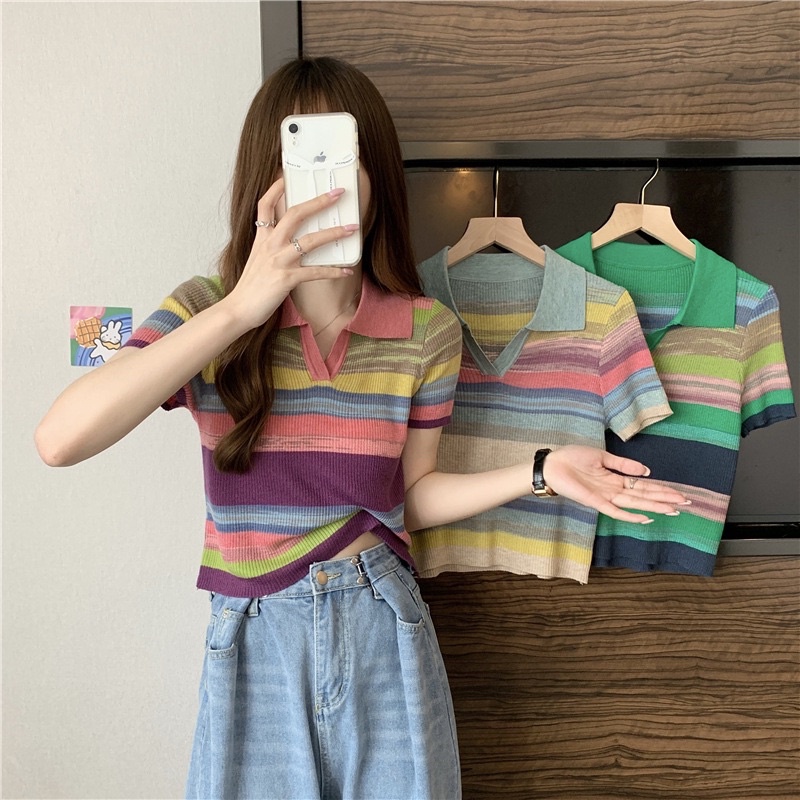 Áo len cổ polo chất co giãn cầu vồng cực xinh AL13