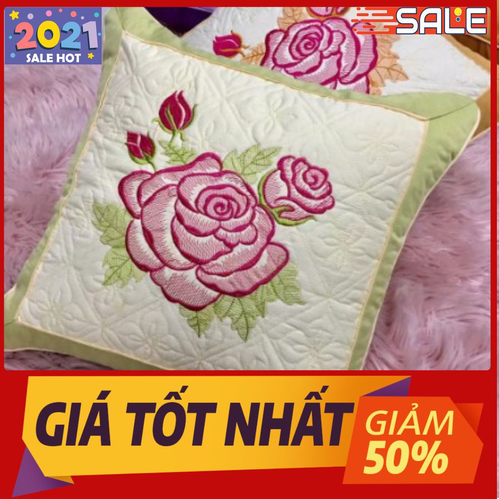 Combo 2 vỏ gối vuông Cotton lạnh cao cấp viền xanh