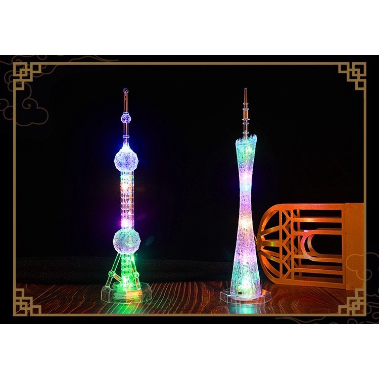 Tháp trang trí phát sáng, tháp quảng châu, tháp Oriental Pearl mô hình tuyệt đẹp, Trang Trí Decor