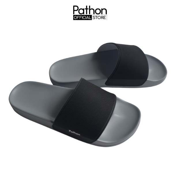 Dép nam nữ quai ngang slipper Pathon PVC và đế PU xám quai đen Mẫu SD62