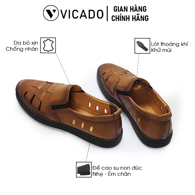 Giày lười nam công sở da bò cao cấp Vicado VO2111 màu da bò, mẫu mới mùa hè 2022