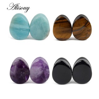 Alisouy 2 Chiếc Đá Thời Trang Giọt Tai Cắm Đường Hầm Xuyên Phích Cắm Bông Tai Đồng Hồ Đo Tai Mở Rộng Cáng Cắm Tai Cơ Thể Piercings Nhẫn